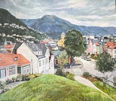 Old Bergen. Large cityscape painting. Impressionism . Oil on canvas . Impasto