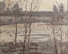 Silvery Peace. Textured abstract landscape art, contemporary painting