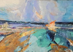 Luce affascinante. Quadro astratto contemporaneo raffigurante un paesaggio marino, di medie dimensioni