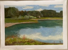 Still Waters at Weitmannsee. Landscape lake oil painting, nature impressionist