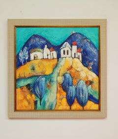 Bright day. blue, small, landscape, sunny, light, bright, framed, happy