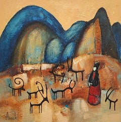 Ancient times. History, rock art, petroglyphs, historic, framed, landscape, hunt