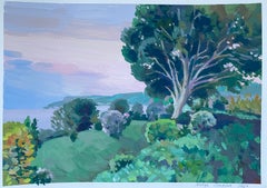 Pink sunset in Kemer. Original small gouache painting . Landscape. Gift