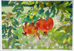 Branche de grenadier. Peinture florale originale. Gouache sur papier . Format du cadeau