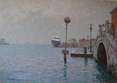 Venedig im Winter. Giudecca. Horizontale Landschaftsmalerei, Venedig.