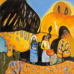 Harvest. Bright, fall colors, warm, sisters, landscape, semiabstract, mountains