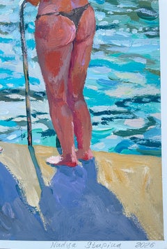 Two bathers. Original gouache study . Figurative , Sea , sun . Women, gift size