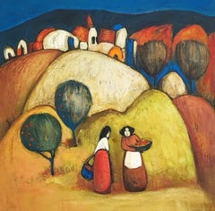 Mele. Autunno, raccolto, alberi, paesaggio, colori caldi, famiglia, villaggio