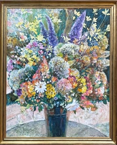 Bouquet in Keukenhof . Original floral painting . Home decor . Old frame