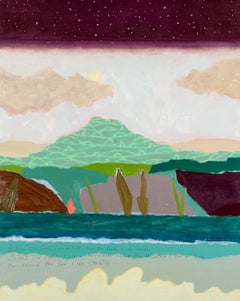 Beyond the Trees - Colourful Contemporary Landscape Oil Painting Purple + Green
