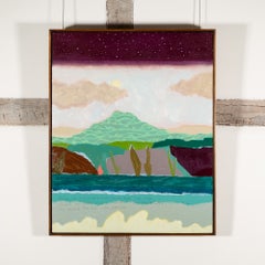 Beyond the Trees - Colourful Contemporary Landscape Oil Painting Purple + Green