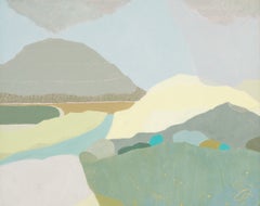 Winter Light - Contemporary Landscape Oil Painting in Grey, Yellow + Green