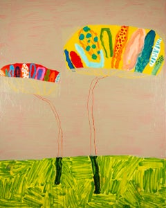 Happy Flowers - Bright Modern Colourful Still Life Acrylic Painting of Flowers