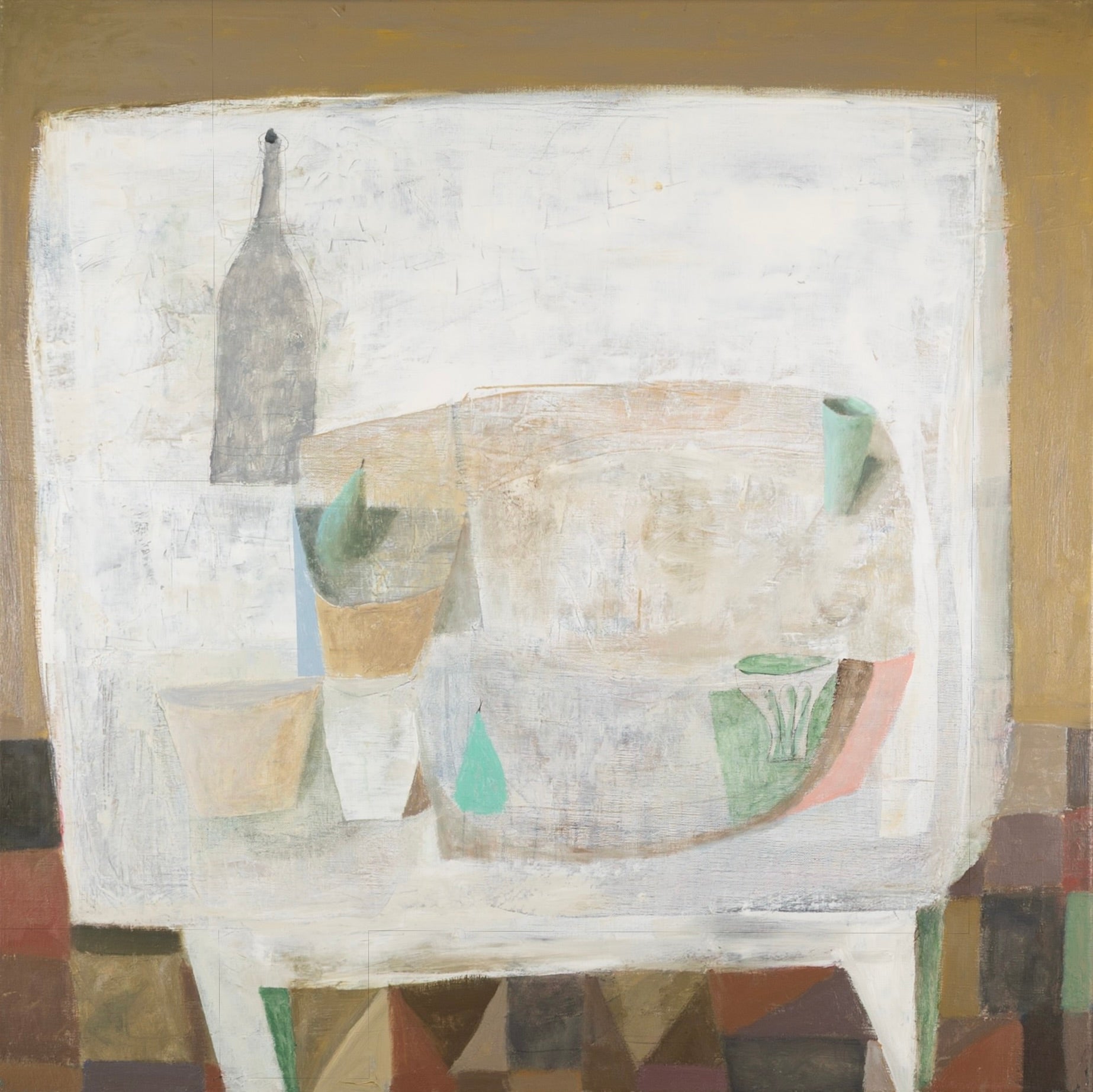 Nicholas Turner Still-Life Painting - Table and Cup - Contemporary Minimalist Abstracted Still Life Oil Painting