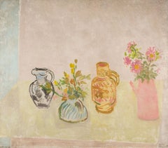 Still Life with Flowers, Jugs and Vases - 20th Century Flower Oil Painting