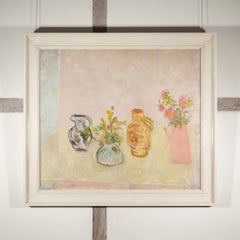Still Life with Flowers, Jugs and Vases - 20th Century Flower Oil Painting