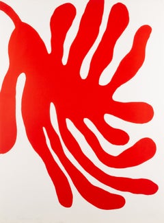 Leaves, Red - Graphic White and Red 20th Century Modernist Abstract Print