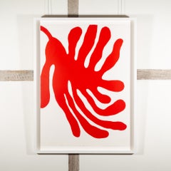 Leaves, Red - Graphic White and Red 20th Century Modernist Abstract Print