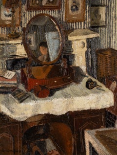 Der Schminktisch – Britisches Ölgemälde im Mid-Century-Modern-Stil mit Stillleben