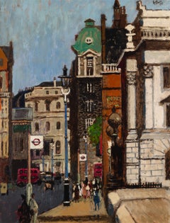 The Aldwych, Londres - Peinture à l'huile représentant un paysage urbain moderniste du XXe siècle