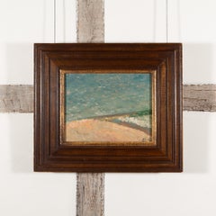 Beach Scene - Modern British Seascape Landscape Oil Painting with Blue Ocean