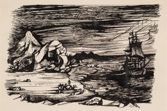 Illustration for Treasure Island - John Minton 20th C Modernist Ink Drawing