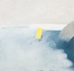 Rain-tide - Contemporary Blue + White Abstract Landscape Oil Painting with Sand