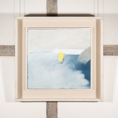 Rain-tide - Contemporary Blue + White Abstract Landscape Oil Painting with Sand