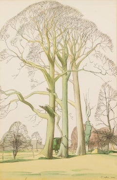 Shepherd's Hut Below Winter Trees - 20th Century Watercolour Landscape Painting