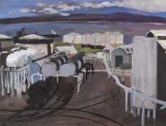 View of Oil Refinery, Androssan - 20th Century Gouache Landscape Painting