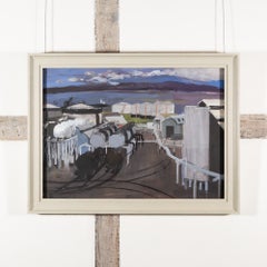 View of Oil Refinery, Androssan - 20th Century Gouache Landscape Painting