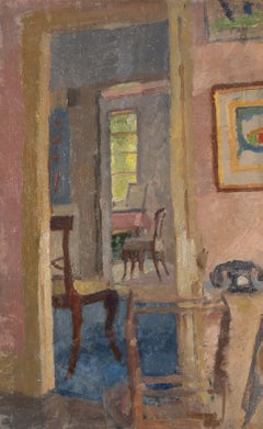 Interior View - 20th Century Modern British Domestic Interior Oil Painting
