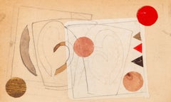 Juas con cerchio rosso - Collage minimalista contemporaneo su carta vintage