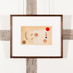 Juas con cerchio rosso - Collage minimalista contemporaneo su carta vintage