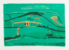 Paysage vert - Henri Hayden, lithographie du XXe siècle représentant un paysage verdoyant