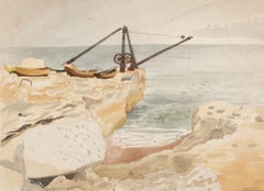 Portland Bill - Aquarelle représentant un paysage marin anglais du XXe siècle avec l'océan