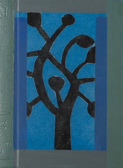 „Pollarded Tree III“ – Zeitgenössische abstrakte Malerei auf einem gefundenen Buchumschlag