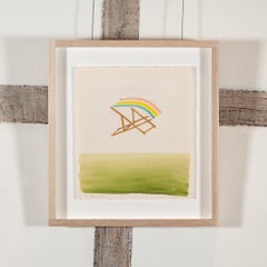 Deck Chair in the Window - Green + White Watercolour Painting by Patrick Hughes