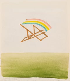Liegestuhl im Fenster – Aquarell in Grün und Weiß von Patrick Hughes