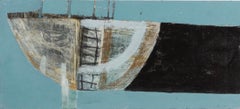„The Port“ – Zeitgenössisches abstraktes Gemälde in Blau und Schwarz von Peter Joyce