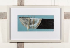 „The Port“ – Zeitgenössisches abstraktes Gemälde in Blau und Schwarz von Peter Joyce