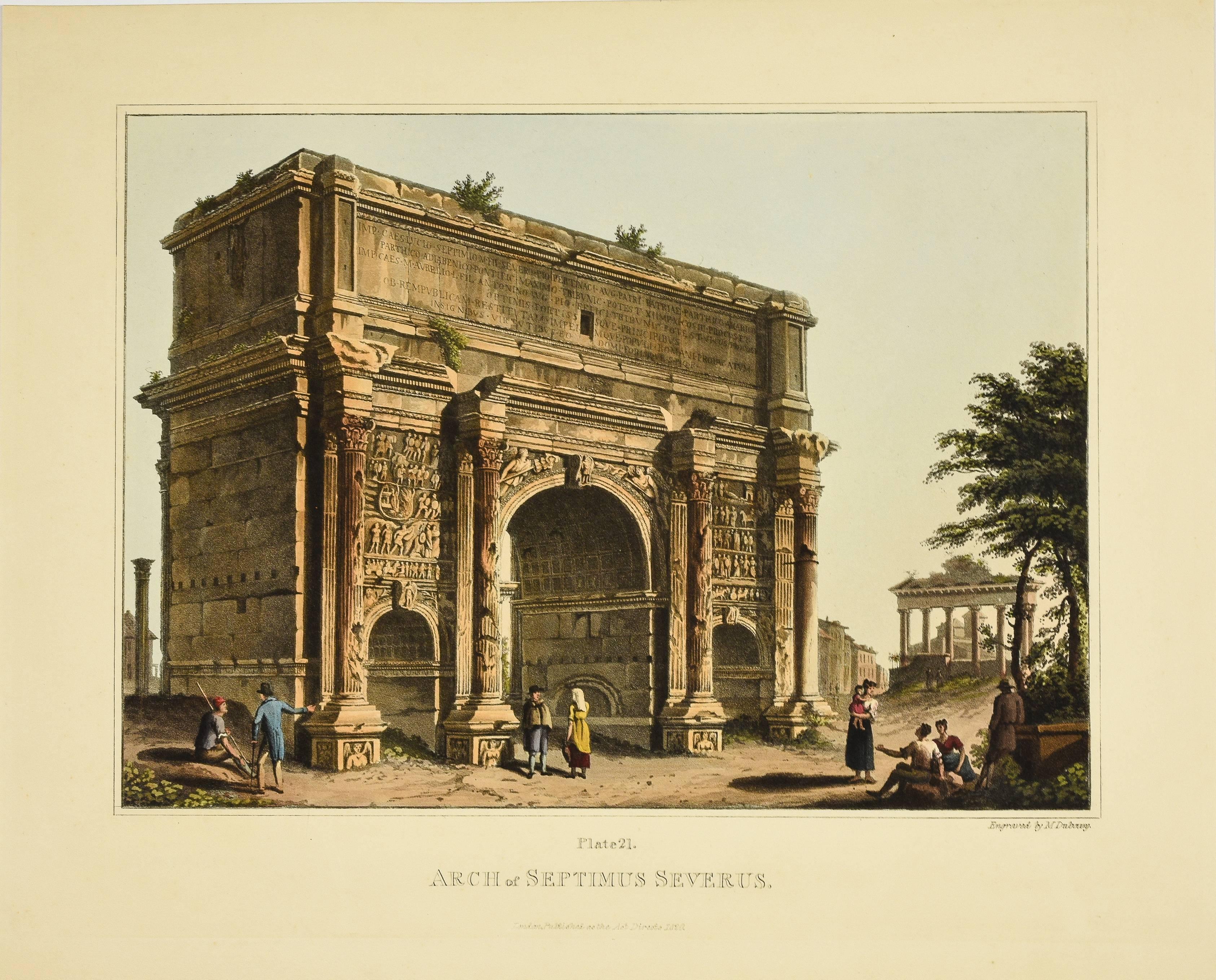 Set of 8 Hand Colored Aquatints of Roman Monuments by Matthew Dubourg, 1838 - Print by Matthew Dubourg 