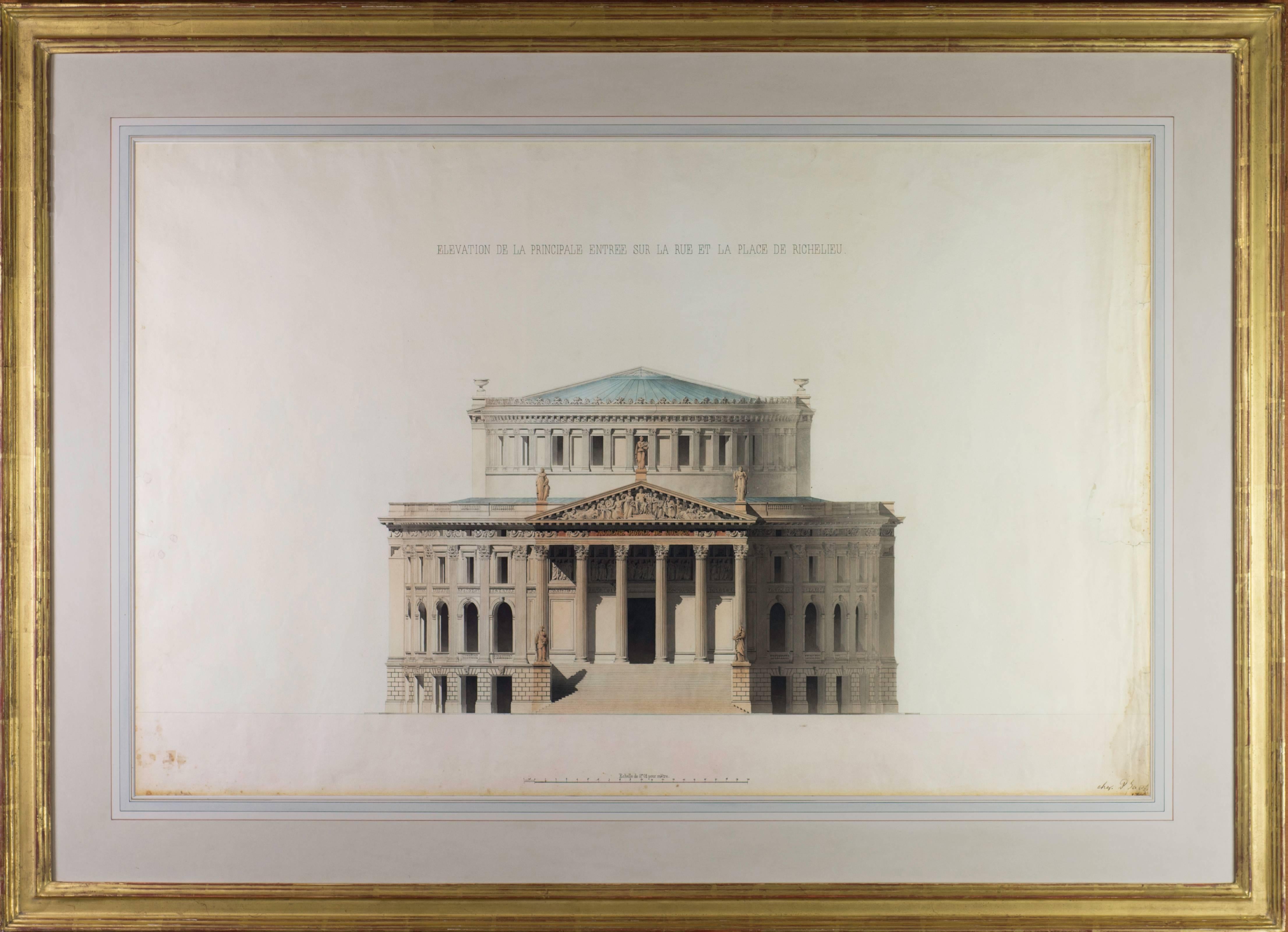 Pair of Large ca. 1845 Beaux Arts Drawings -  Paris Opera House 1