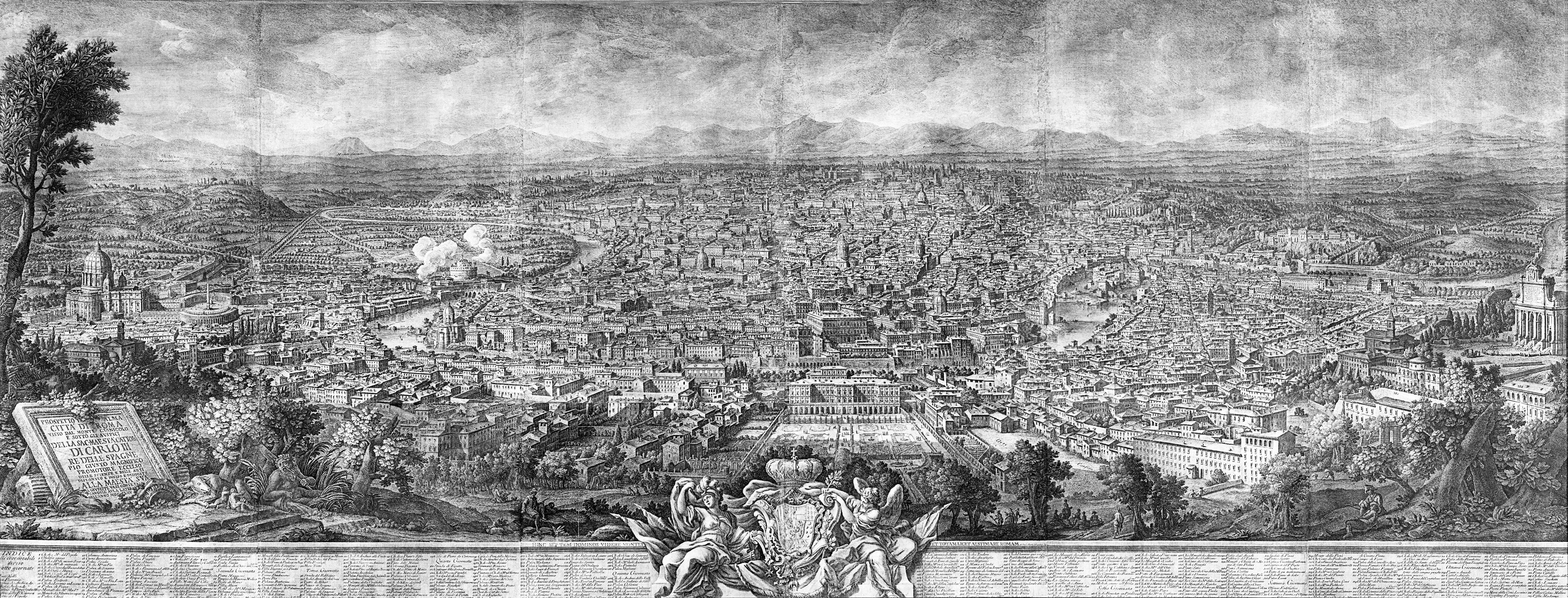 Giuseppe Vasi Landscape Print - Ex-Chatsworth House, Monumental, 9 Foot Long, 1765 View of Rome, Etching by Vasi