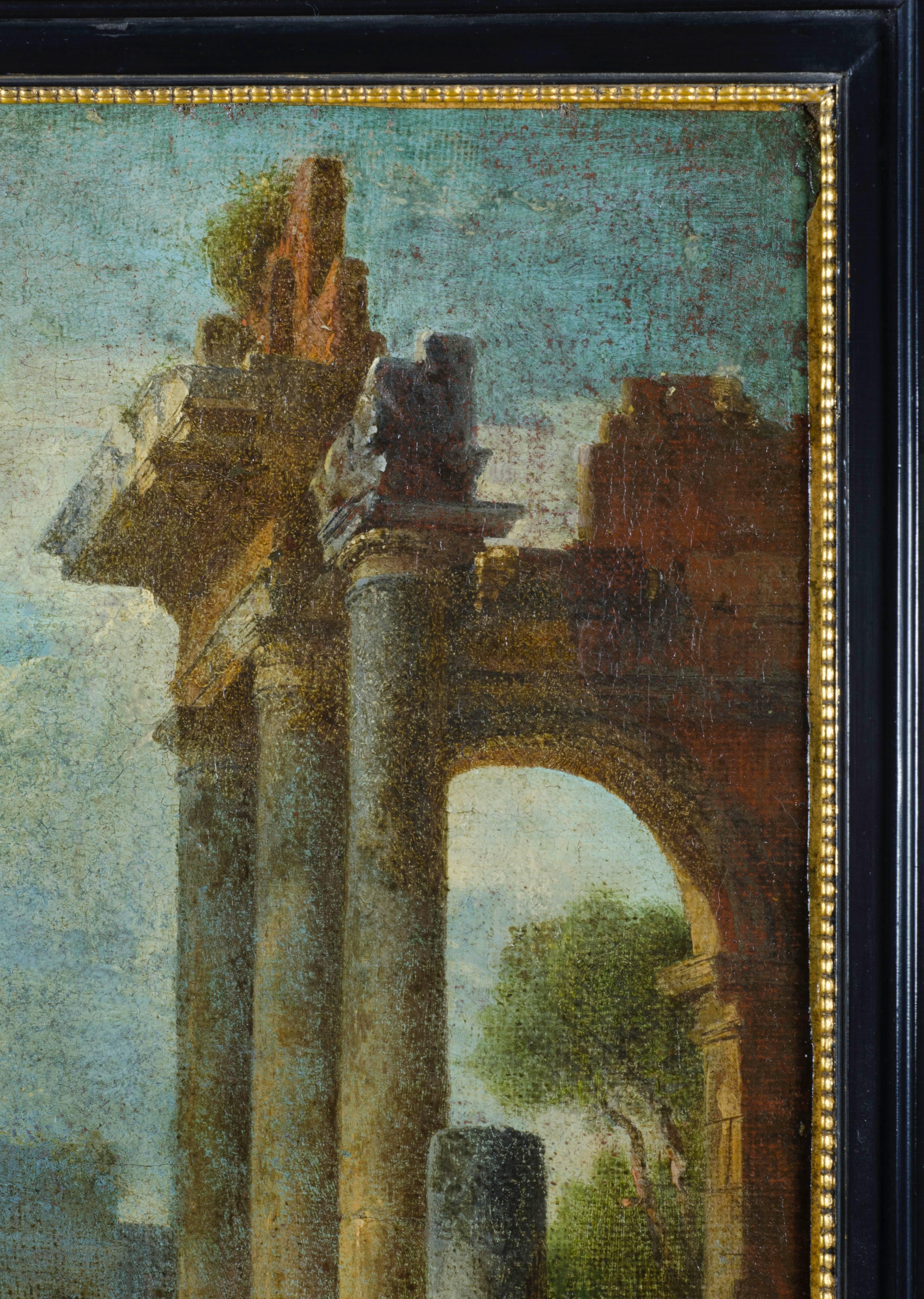 The phenomenon of Italian ruin painting began in the mid-17th century, and is a Baroque development. It reached its Zenith in the mid-18th century, the genre’s best-known and most successful practitioner was the Roman artist Gian Paolo Panini. Ruin