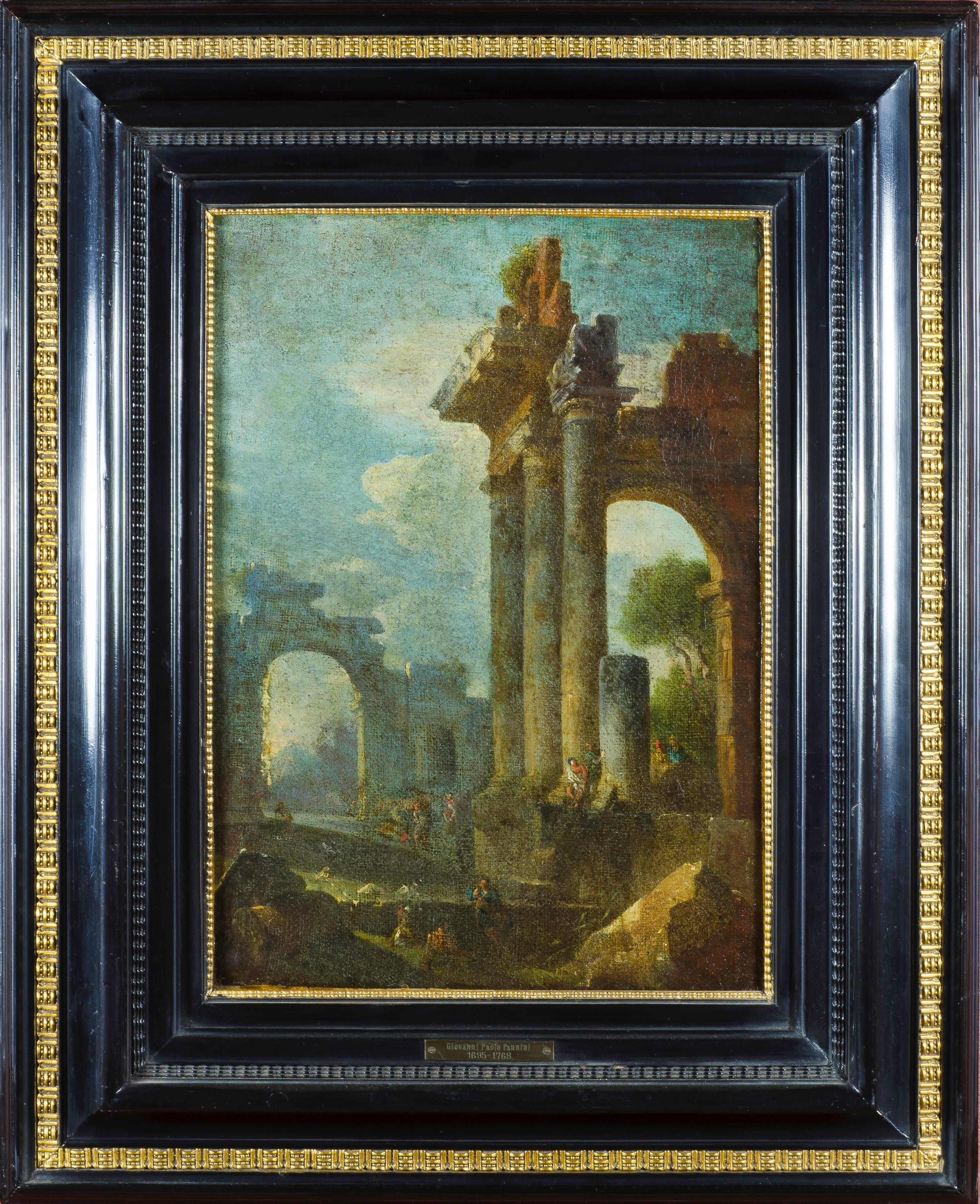 Unknown Landscape Painting - Accomplished 18th C. Roman School Grand Tour Architectural Ruins Painting