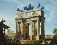 Striking Hand-Colored Engraving of Milan's Arco della Pace by Giovanni Migliara