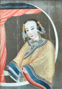 Chinese Qing Dynasty Reverse Painted Glass Painting 19th C.