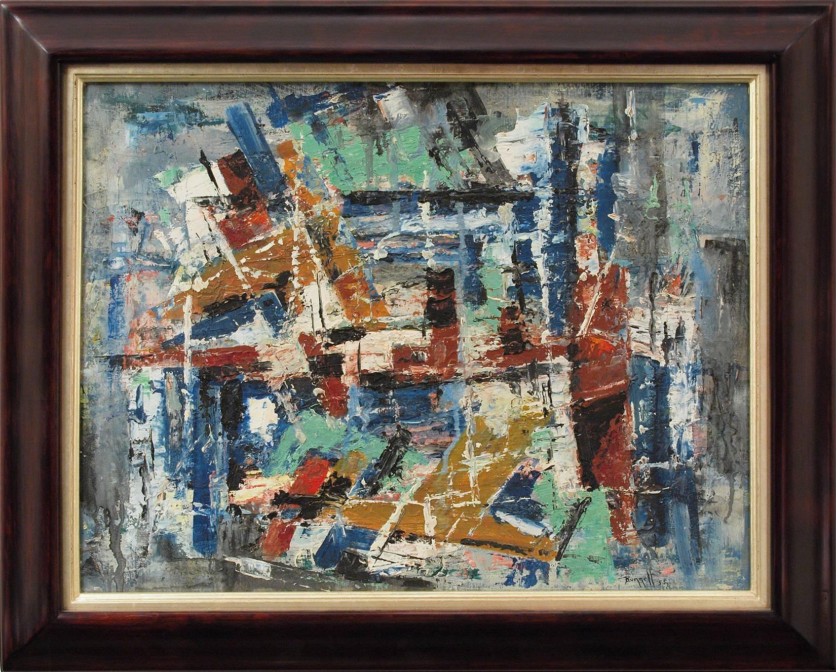 Charles Ragland Bunnell Figurative Painting - New York Harbor (Abstract Expressionist Composition)