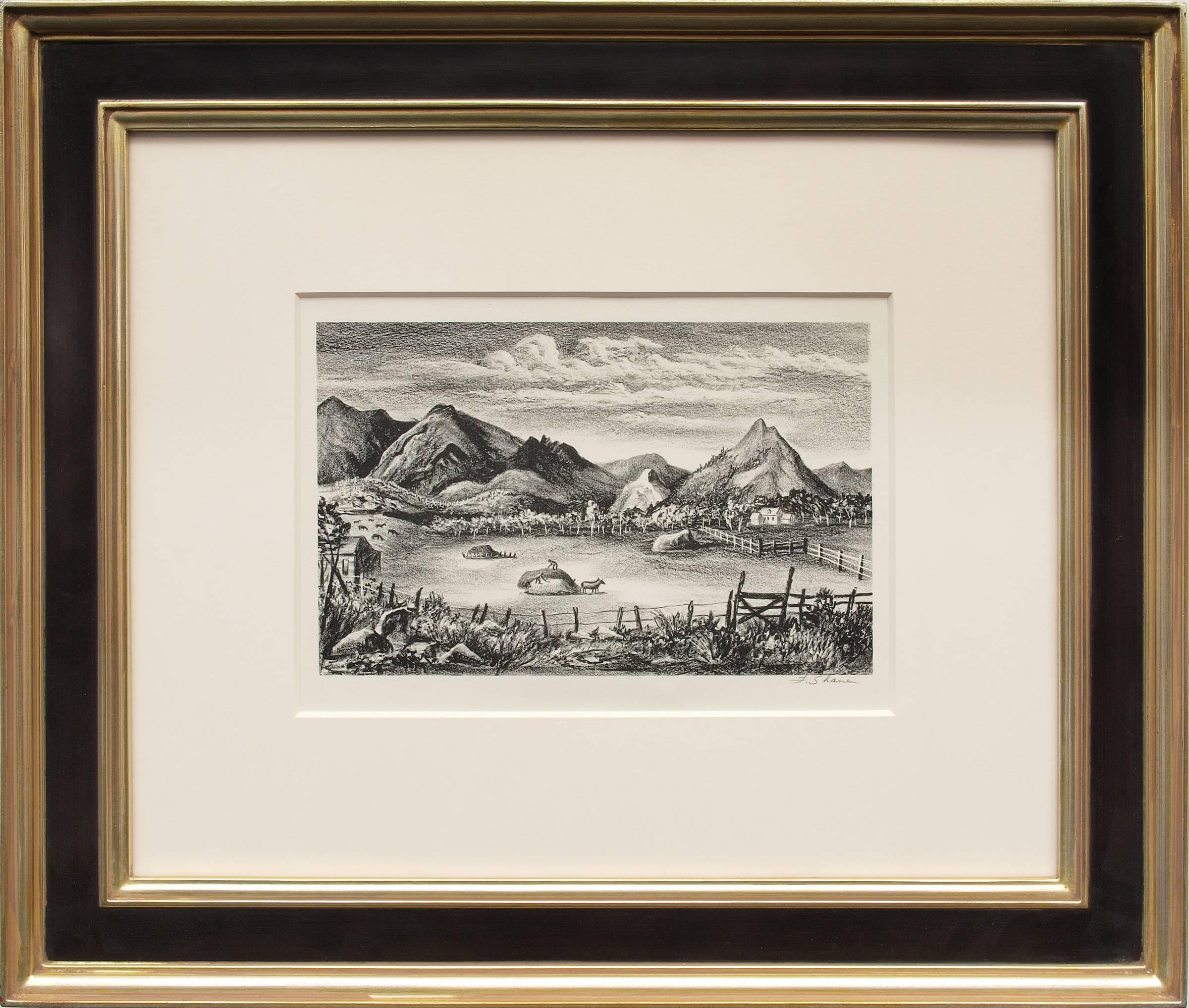 Frederick Shane Landscape Print - Farm in the Rockies (Colorado), Lithograph, Colorado Mountain Landscape 